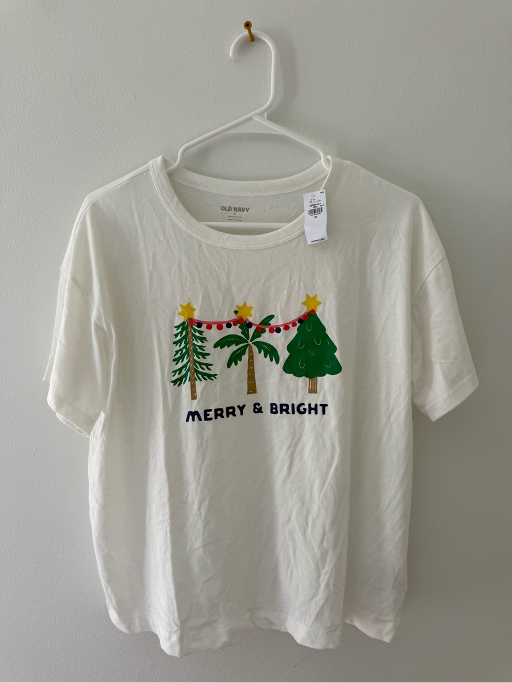 NWT Old Navy White ‘Merry & Bright' Holiday Tree Tee